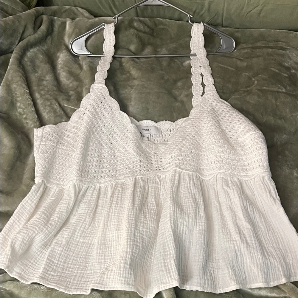 Forever 21 White Crochet-Detail Peplum Camisole